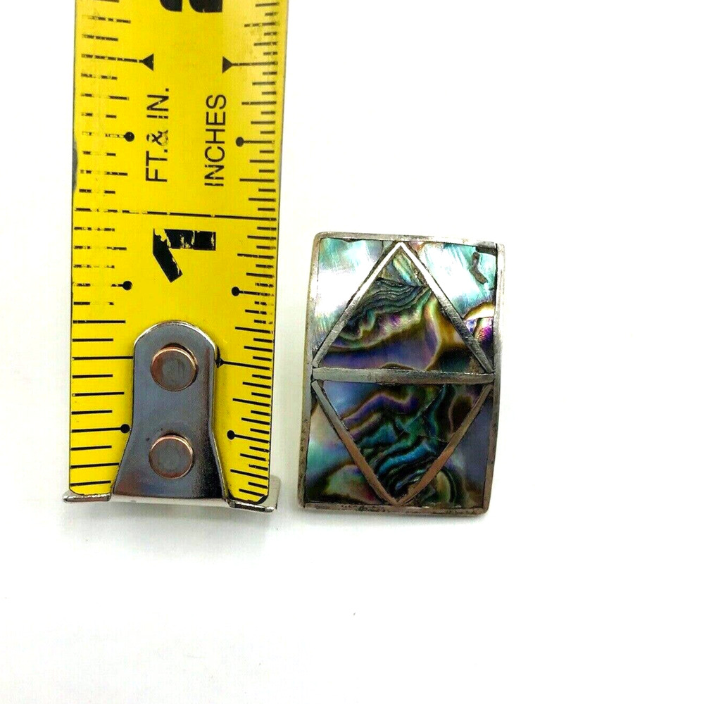 Vintage Taxco Abalone Shell Inlay Screw Back Earrings Mexico - Picture 6 of 6